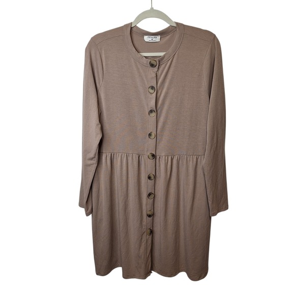 Zenana Outfitters Tops - Zenana Womens Shirred Waist Button Up Cardigan Sz 2X Tan‎ Side Pockets Long Slvs